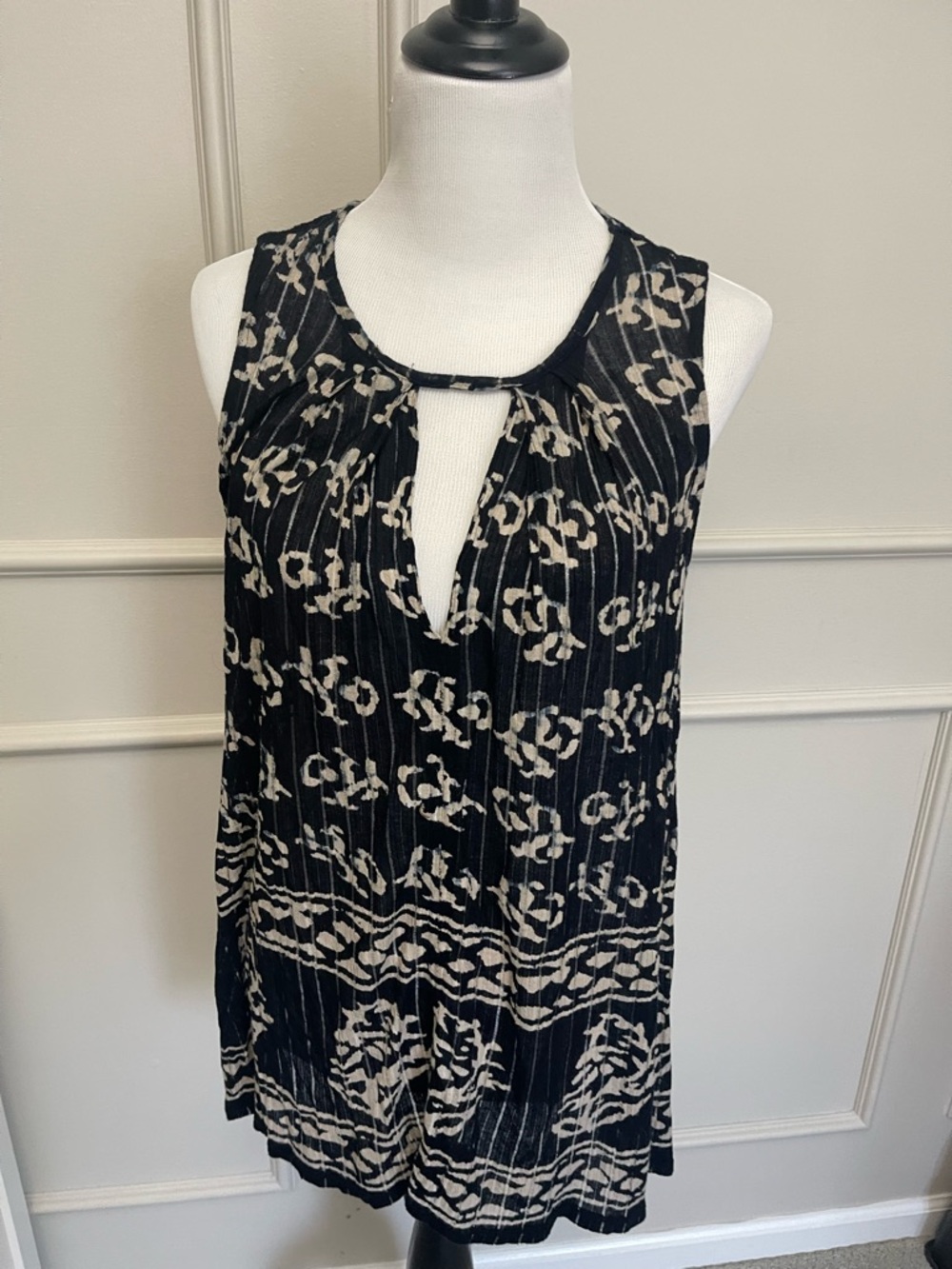Lucky Brand Black and Cream Printed Blouse